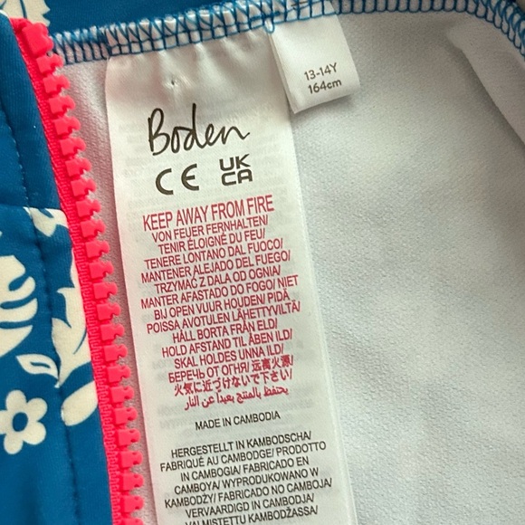 Boden Girls Sun Safe Raglan Sleeve Swimsuit Floral Birds Sz 13-14 Yrs - Picture 6 of 6